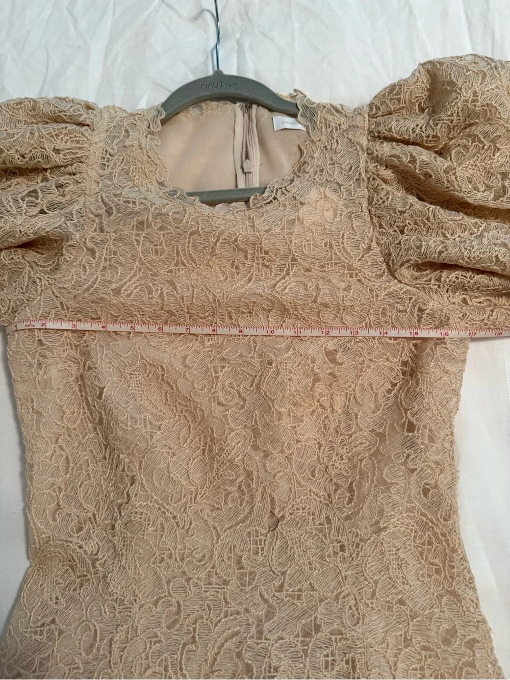 Jonathan Simkhai Peach/Buff Lace Puff-Sleeve Dress NWT